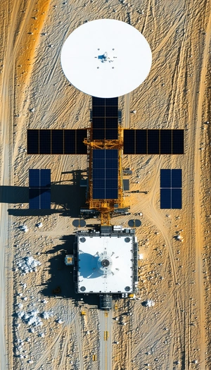 A Large Satellite Dish Is Sitting In A Desert-like Environment