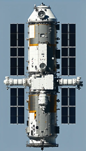 A Large White Spacecraft Is Shown In A Close-up View