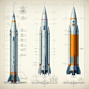 A Drawing Of A Rocket Is Shown In Three Different Stages
