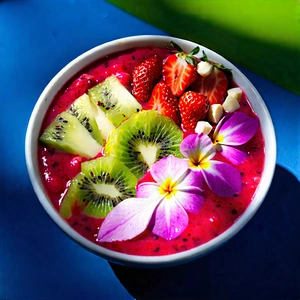 Lifestyle Aerial Photography: Smoothie Bowl Prepared With Seasonal Produce With White Bowl