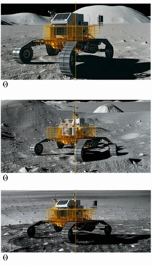 The Image Is A Collage Of Four Different Pictures Of A Rover On The Moon