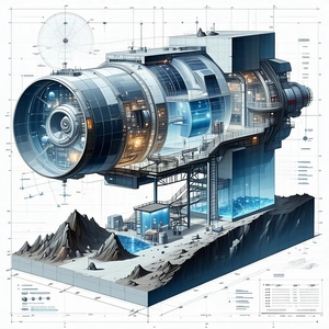 A Large, Futuristic Spacecraft Is Shown In A Detailed Drawing