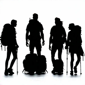 Lifestyle Minimalist Design: Hiking group with diverse friends