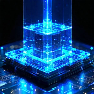 Quantum Computer With Blue Light (glow:1.13) With Blue, Three-dimensional