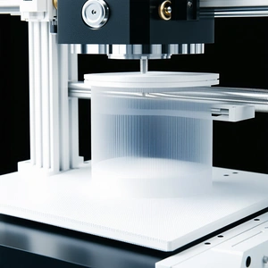 A White Plastic Object Is Sitting On A Machine, Which Is Likely A 3d Printer
