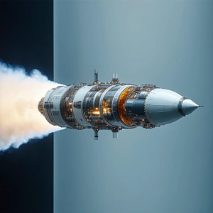 A Rocket Is Shown In A Close-up Shot, With Its Engine And Exhaust Visible