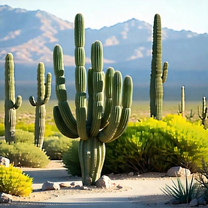 Nature Landscape Photography: Cactus In Natural Setting With Desert Landscape
