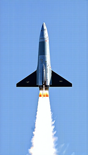 A Rocket Launching Into The Sky, With A Trail Of Smoke Following It
