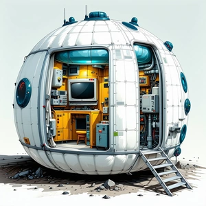 A Large White Sphere Is Shown In The Image, With A Ladder Leading Up To The Top Of The Sphere