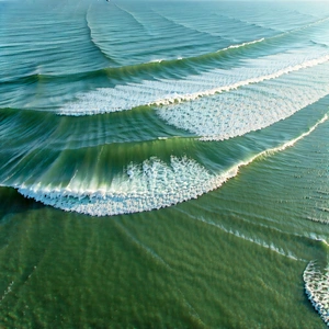 Nature Drone Photography: Ocean waves surrounded by autumn (trees:1.46)