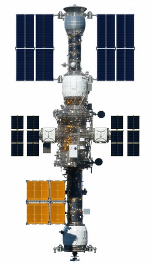 A Large Space Station Is Shown In A White Background
