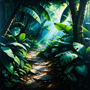 Nature Charcoal Drawing: Path through tropical jungle