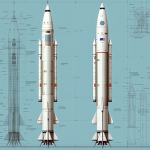 A Drawing Of A Rocket Ship Is Shown, With The Rocket Being Split Into Two Sections