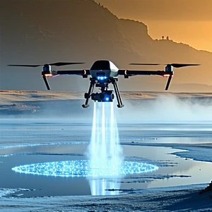 A Large Helicopter Flying Over A Frozen Lake
