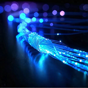Close-up Of Fiber Optic Cables With Close-up Blue