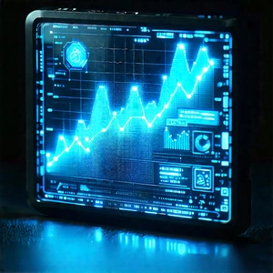 Financial Technology In Tech Office With Blue Computer