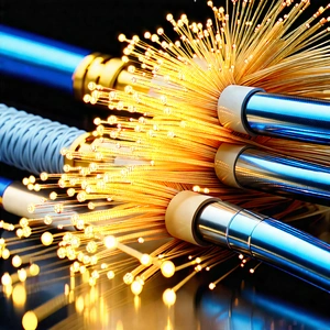 Tech Lithograph: Close-up Of Fiber Optic Cables With Close-up Bunch