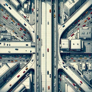 Urban Etching: Aerial view of transportation hub