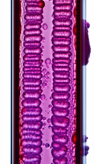 A Purple Substance, Possibly A Liquid Or A Gel, With Numerous Small Bubbles Dispersed Throughout It