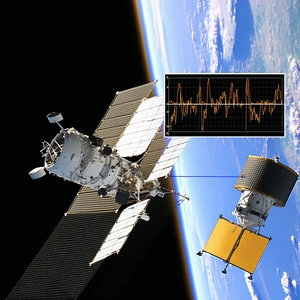 A Space Shuttle And A Small Satellite Flying In The Same Direction