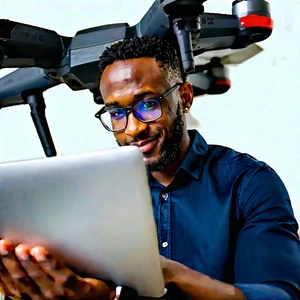 Business Drone Photography: Education professional using laptop