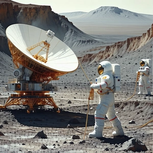 In The Image, There Are Three Astronauts Standing On A Rocky Surface, Possibly On The Moon