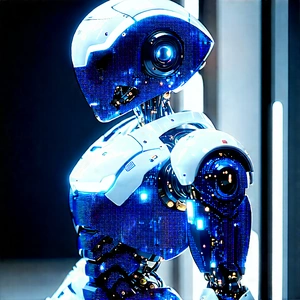 Robot With Digital Particles With Robot Standing