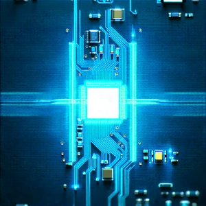 Tech Pencil Sketch: Circuit board with holographic projection
