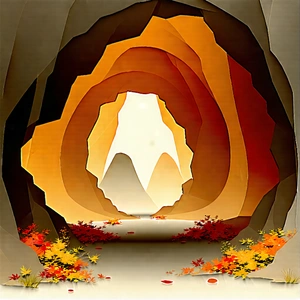 Nature Ink Drawing: Cave entrance in autumn colors