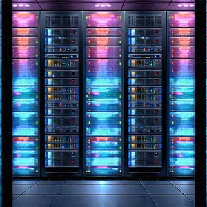 Server Rack With Holographic Projection With Image, There