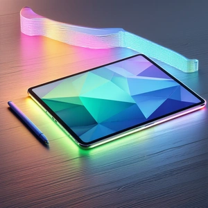Business Low Poly: Tech Professional Using (digital:1.23) Tablet With Table Large,