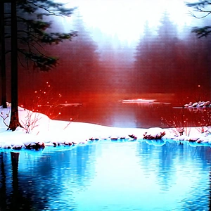 Nature Unreal Engine: Tranquil Pond Surrounded By Snow-covered Trees With Image, There