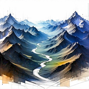 Nature Pencil Sketch: Aerial view of (mountain:1.11) range