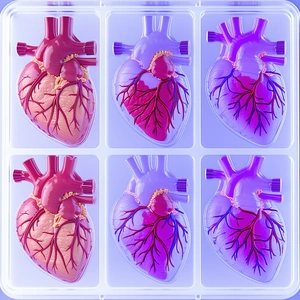A Collection Of Six Heart Models, Each In A Different Color