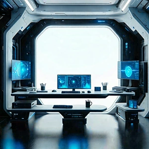 Tech Professional Photography: (futuristic:1.25) (digital:1.11) Workspace With Image, There