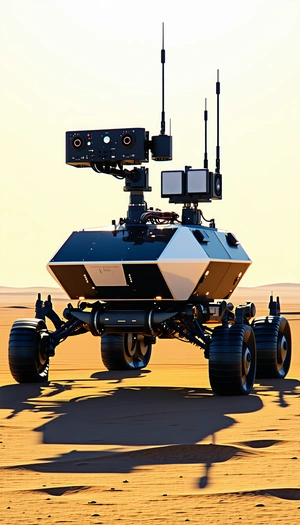 A Robotic Vehicle With A Large Camera On Top Of It