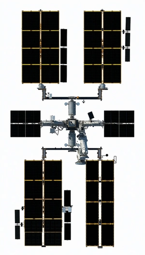 A Space Station Is Shown In A White And Black Image
