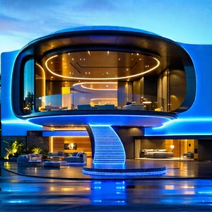 Tech Stock Photography: (futuristic:1.49) Smart Home With Large, Modern
