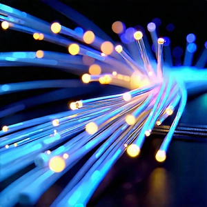 Tech Blender Artwork: Close-up Of Fiber Optic Cables With Close-up Blue