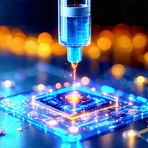 Healthcare Technology In Research Center With Blue Liquid,