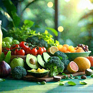 Lifestyle Octane Render: Wellness Scene With Healthy Food With Table Filled