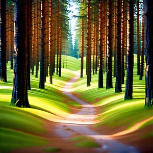 Nature Tilt-shift Photography: Path Through Pine Forest With Black White