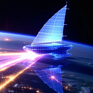 A Futuristic Spacecraft With A Large Sail, Floating In The Air