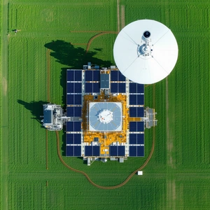 A Large Satellite Dish Located In A Field