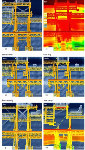 There Are Four Different Images Of A Crane In A Blue Background