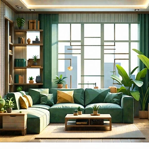 Lifestyle Low Poly: Cozy Living Room With Organized Space With Beautifully Drawn,