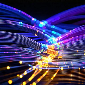 Close-up Of Fiber Optic Cables With Close-up Blue