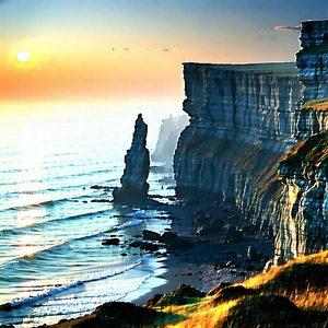 Nature Ink Drawing: Coastal cliff during sunrise