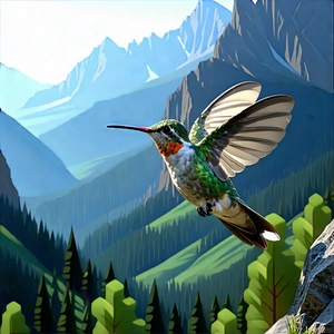 Nature Low Poly: Hummingbird In Mountain Terrain With Colorful Hummingbird