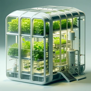 A Large, White, Glass Building With A Green Roof